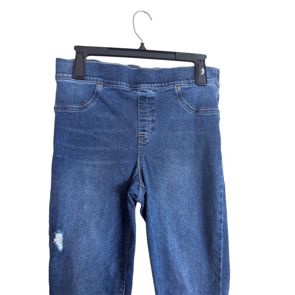 SPANX Jeans Womens Size L Blue Medium Wash Distressed High Rise Skinny - Picture 2 of 6